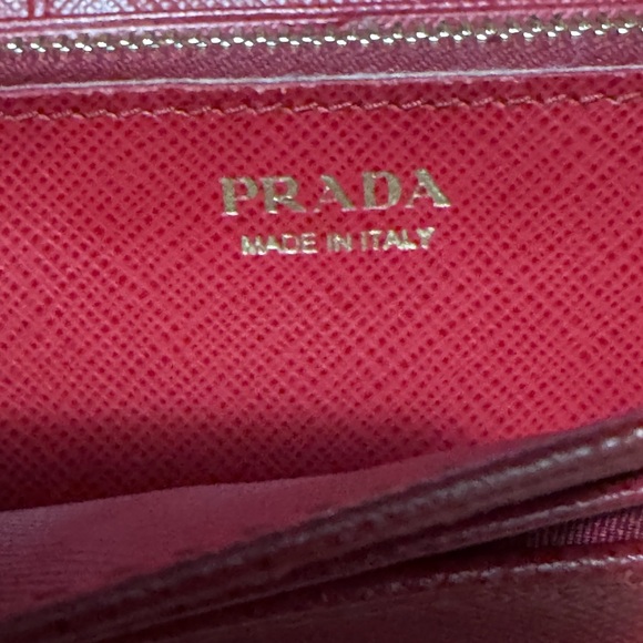 Prada Saffiano Leather Wallet On Chain Fuoco Red Gold Hardware Crossbody 1MH132 - Picture 9 of 16